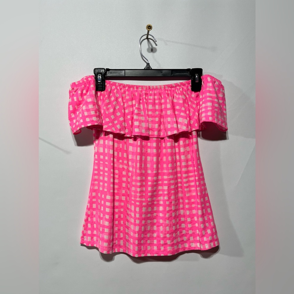 Lilly Pulitzer off-the-shoulder Top Pink And White Gingham Pattern Size Small